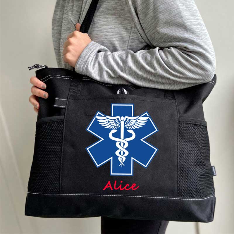 Custom EMT Health Care Caduceus Blue Medical Symbol Tote Bag