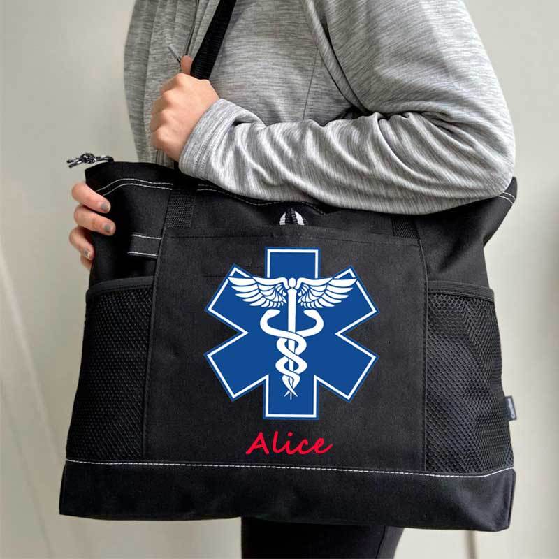 Custom EMT Health Care Caduceus Blue Medical Symbol Tote Bag