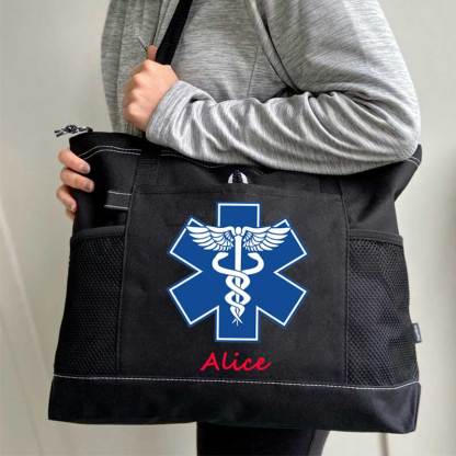 Custom EMT Health Care Caduceus Blue Medical Symbol Tote Bag