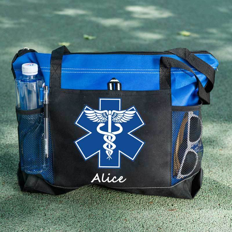 Custom EMT Health Care Caduceus Blue Medical Symbol Tote Bag