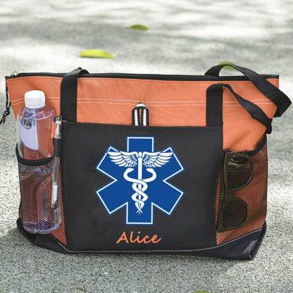 Custom EMT Health Care Caduceus Blue Medical Symbol Tote Bag