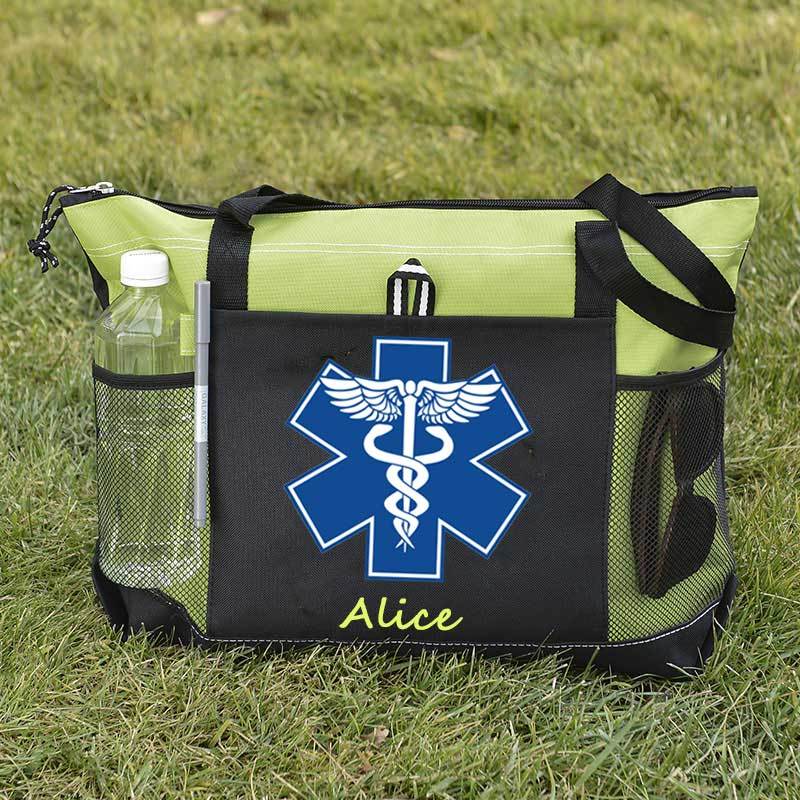 Custom EMT Health Care Caduceus Blue Medical Symbol Tote Bag