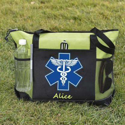 Custom EMT Health Care Caduceus Blue Medical Symbol Tote Bag