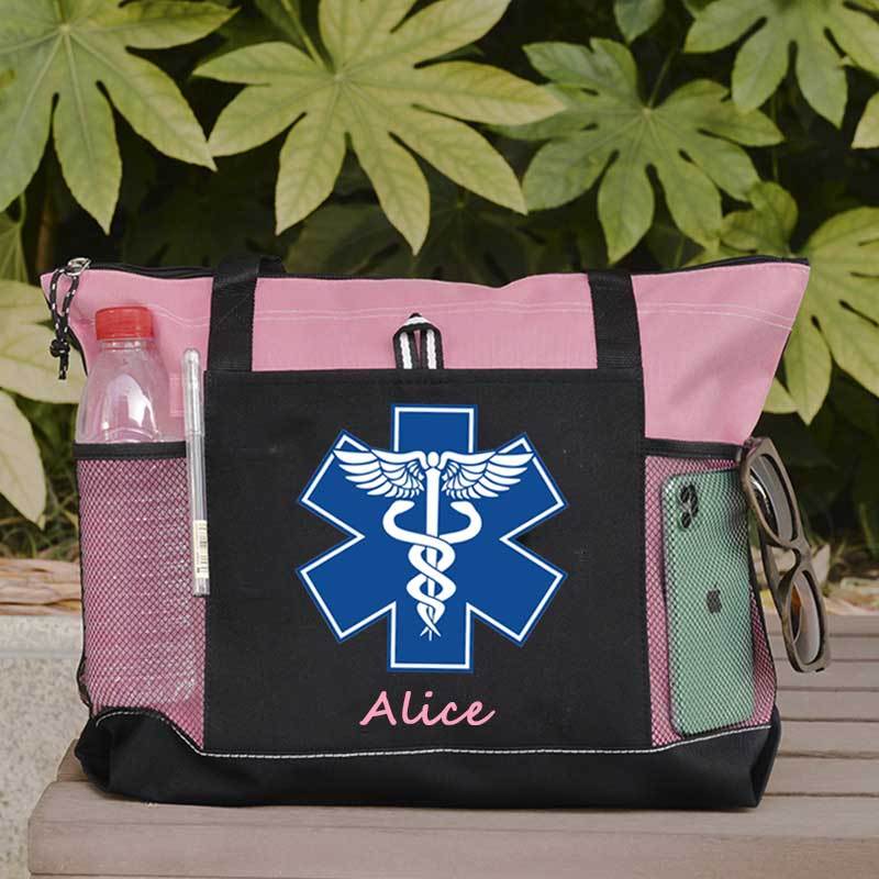 Custom EMT Health Care Caduceus Blue Medical Symbol Tote Bag