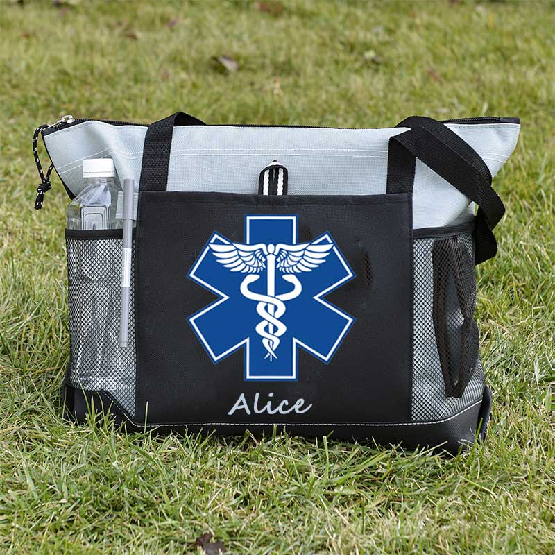 Custom EMT Health Care Caduceus Blue Medical Symbol Tote Bag