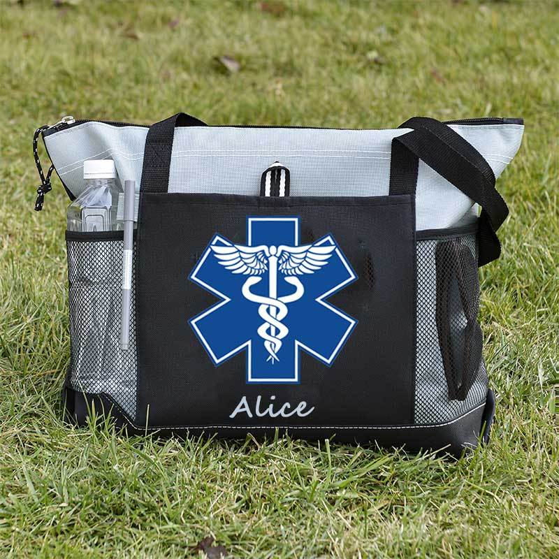 Custom EMT Health Care Caduceus Blue Medical Symbol Tote Bag