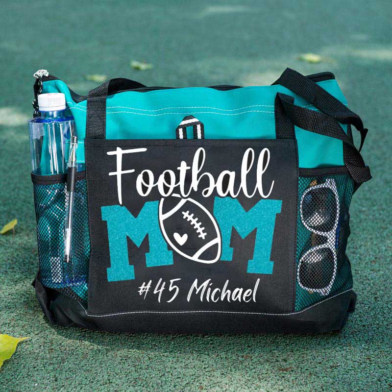 Personalized Football Mom Tote Bag with Name and Number