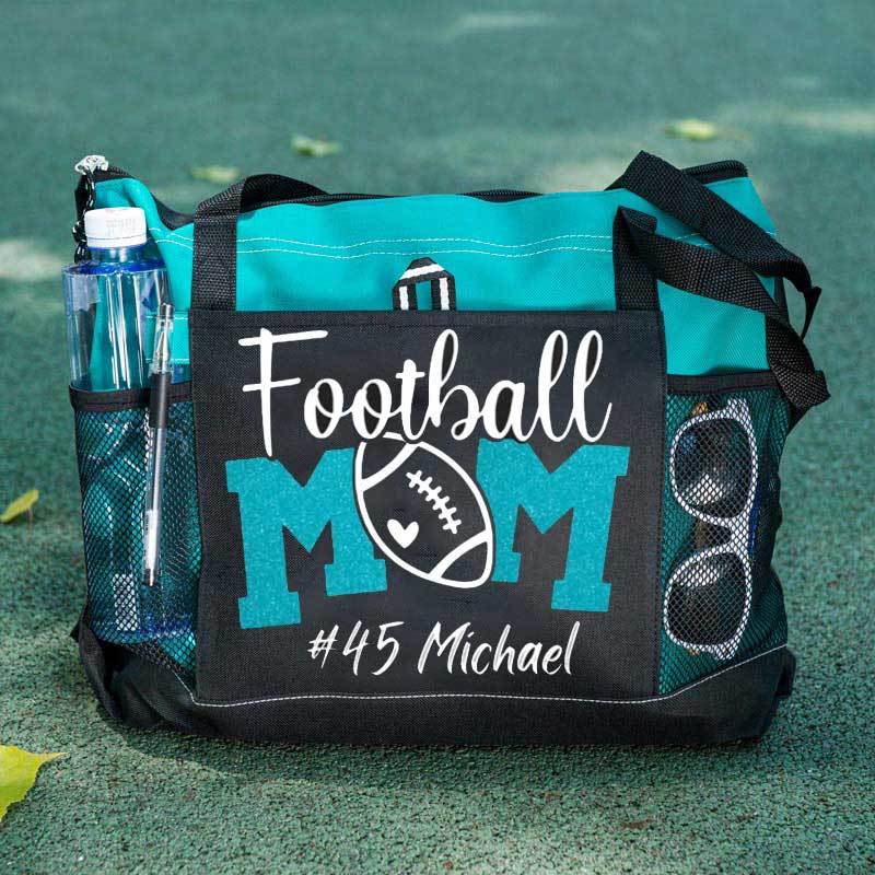 Personalized Football Mom Tote Bag with Name and Number