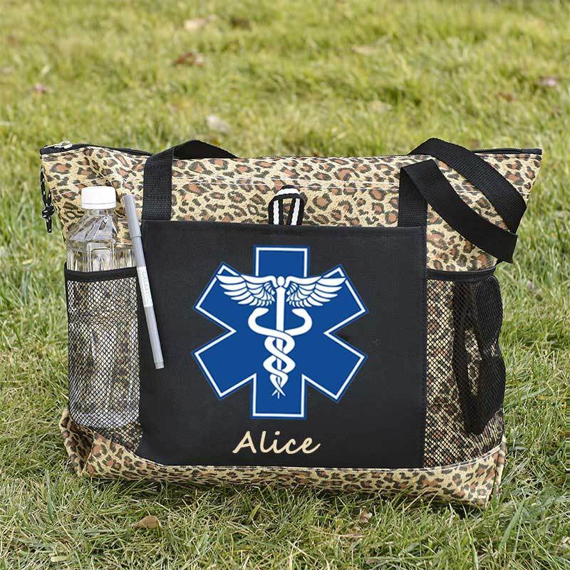 Custom EMT Health Care Caduceus Blue Medical Symbol Tote Bag