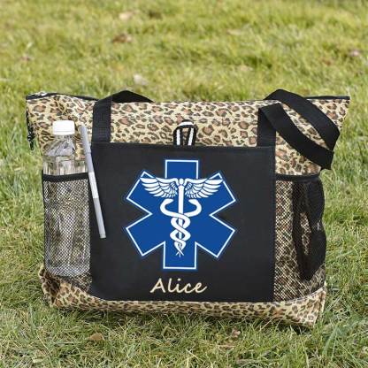 Custom EMT Health Care Caduceus Blue Medical Symbol Tote Bag