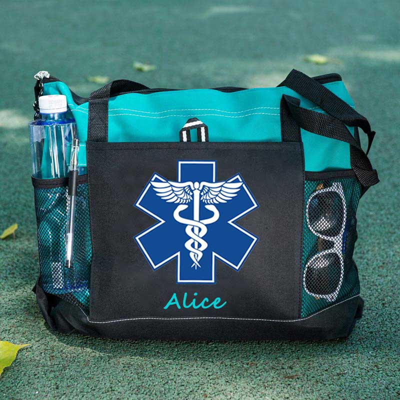 Custom EMT Health Care Caduceus Blue Medical Symbol Tote Bag