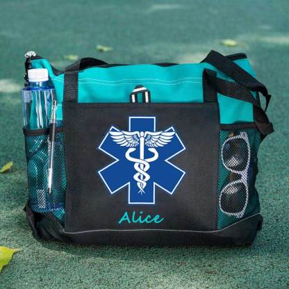 Custom EMT Health Care Caduceus Blue Medical Symbol Tote Bag