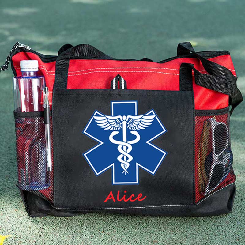 Custom EMT Health Care Caduceus Blue Medical Symbol Tote Bag
