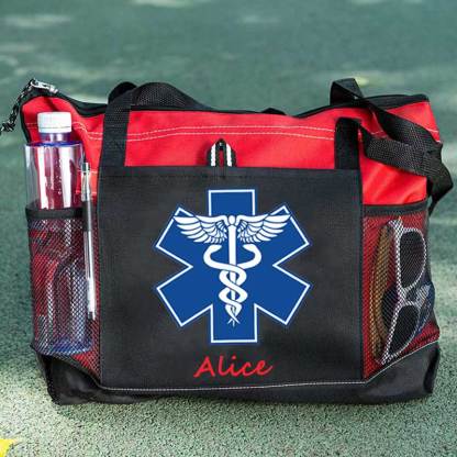 Custom EMT Health Care Caduceus Blue Medical Symbol Tote Bag