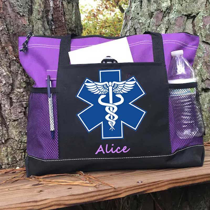 Custom EMT Health Care Caduceus Blue Medical Symbol Tote Bag