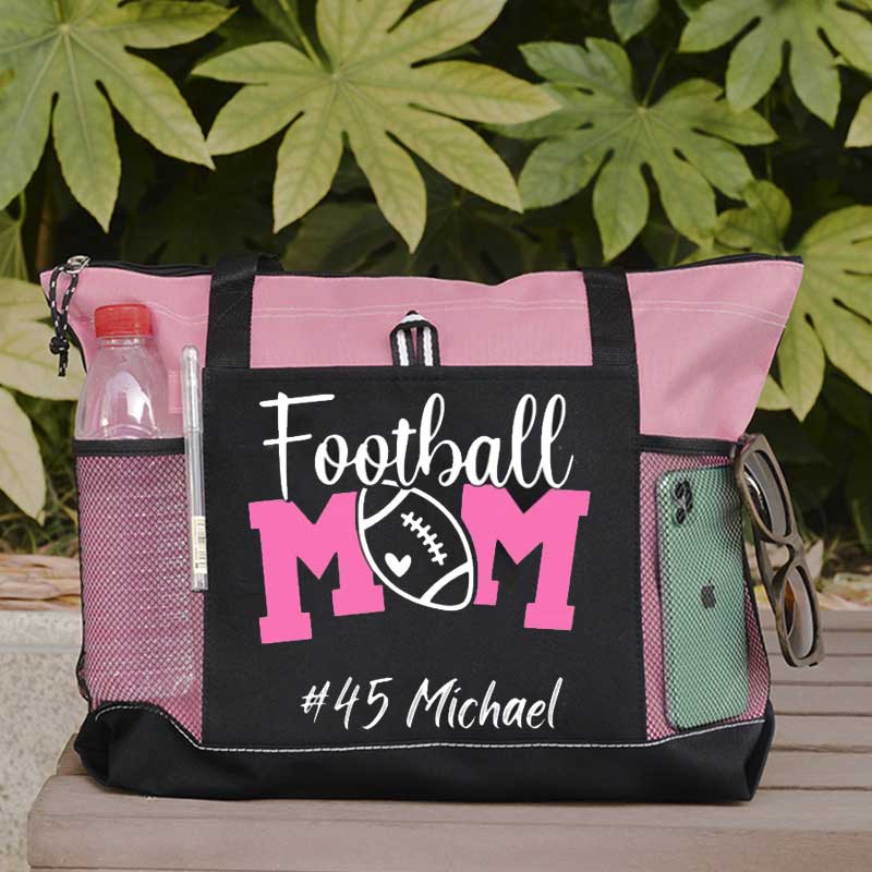 Personalized Football Mom Tote Bag with Name and Number