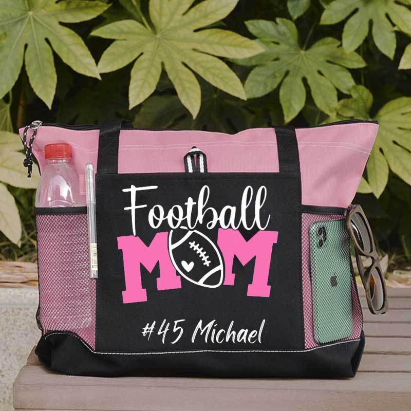 Personalized Football Mom Tote Bag with Name and Number