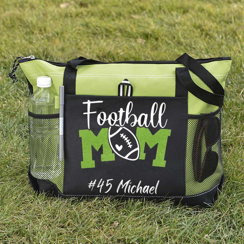 Personalized Football Mom Tote Bag with Name and Number