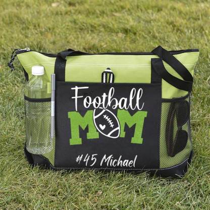 Personalized Football Mom Tote Bag with Name and Number
