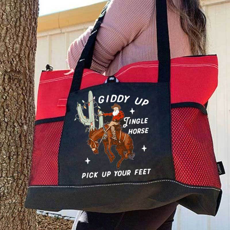 Giddy Up Jingle Horse Pick Up Your Feet Christmas Tote Bag