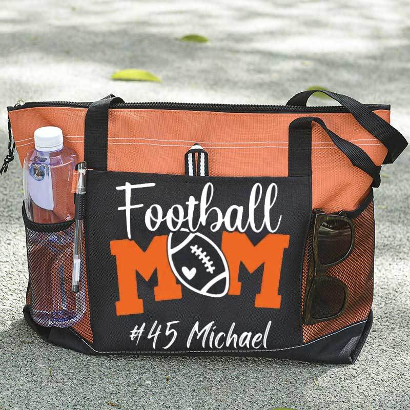Personalized Football Mom Tote Bag with Name and Number