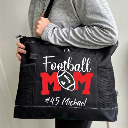 Personalized Football Mom Tote Bag with Name and Number