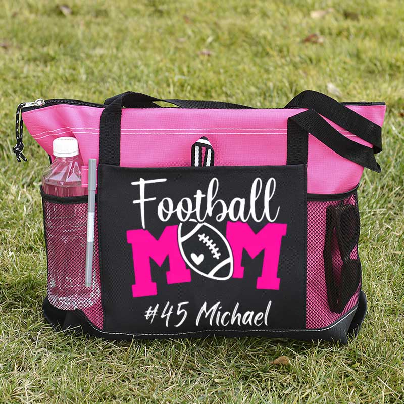 Personalized Football Mom Tote Bag with Name and Number