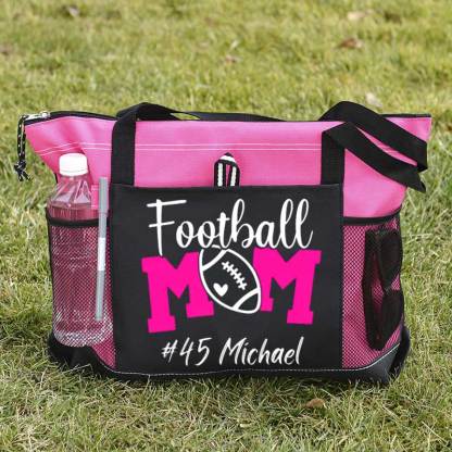 Personalized Football Mom Tote Bag with Name and Number