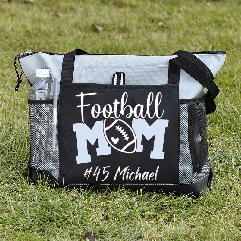Personalized Football Mom Tote Bag with Name and Number