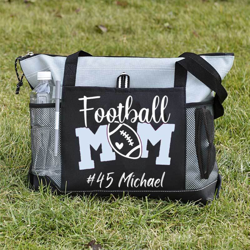 Personalized Football Mom Tote Bag with Name and Number