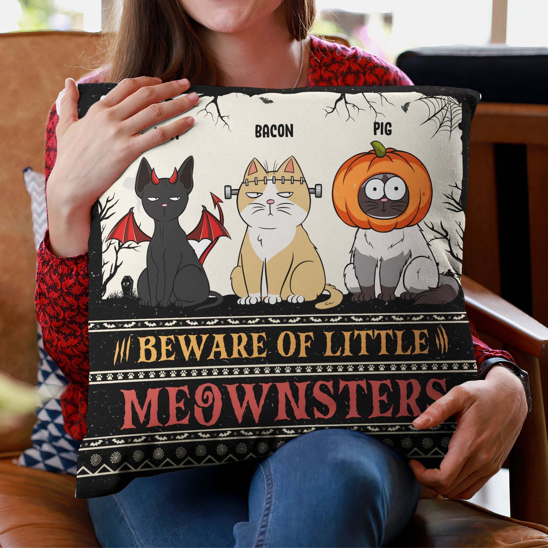 Beware Of Little Meownsters New Version - Personalized Pillow