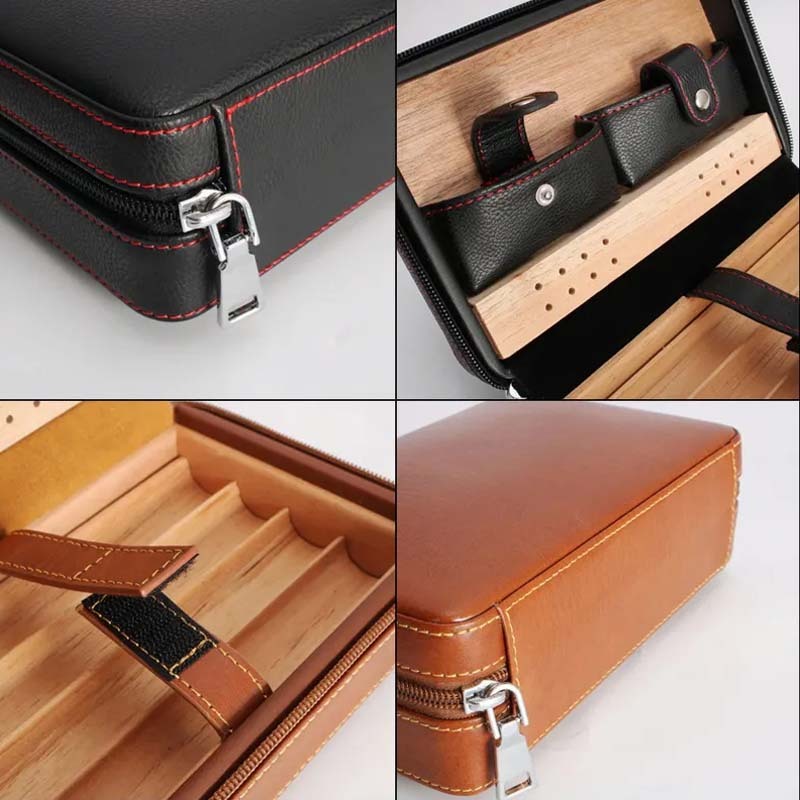 Personalized Travel Cigar Humidor Box with Cigar Cutter Leather Cigar Box