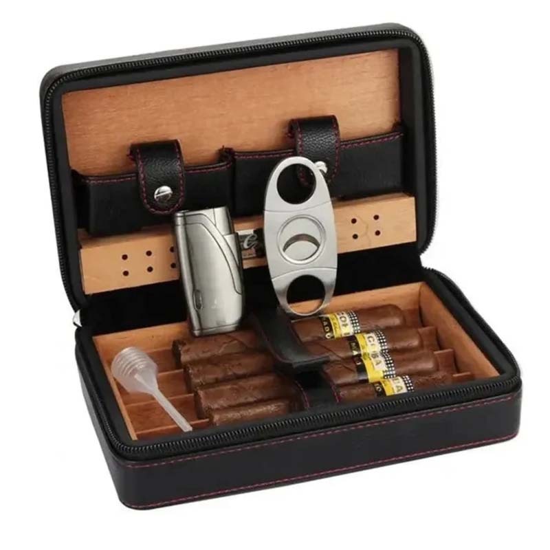 Personalized Travel Cigar Humidor Case with included accessories, Cigar Box Case