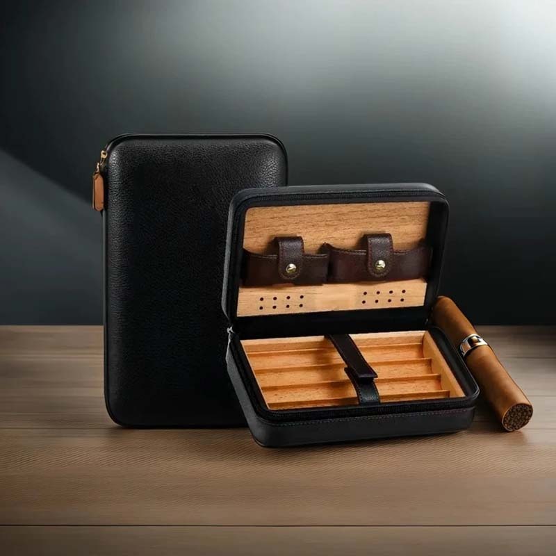 Personalized Travel Cigar Humidor Case with included accessories, Cigar Box Case