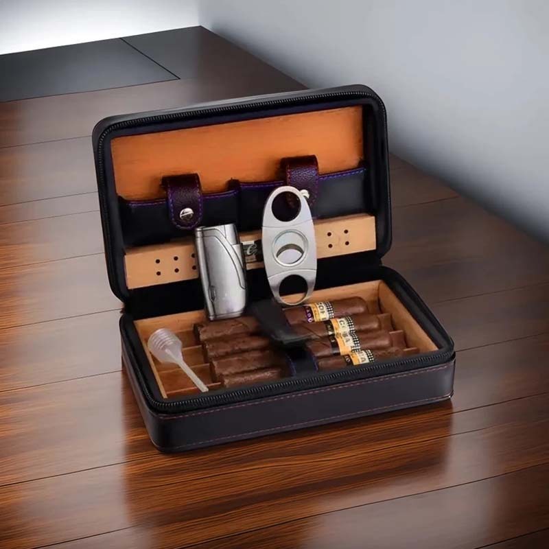 Personalized Travel Cigar Humidor Case with included accessories, Cigar Box Case