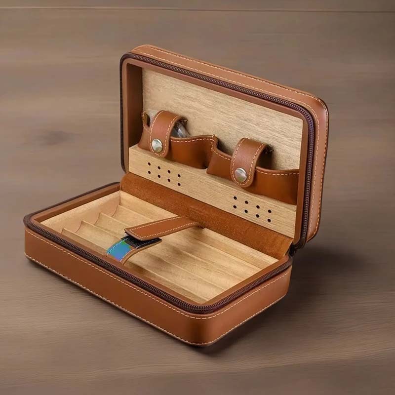 Personalized Travel Cigar Humidor Case with included accessories, Cigar Box Case