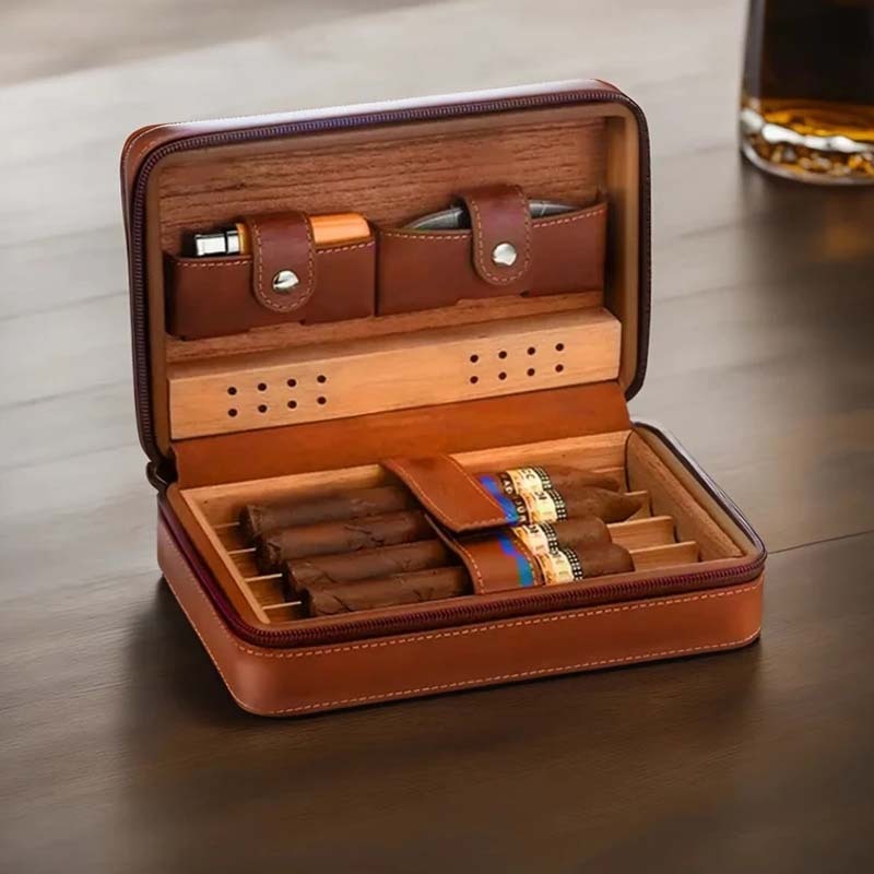 Personalized Travel Cigar Humidor Case with included accessories, Cigar Box Case