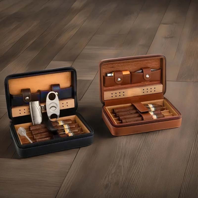 Personalized Travel Cigar Humidor Case with included accessories, Cigar Box Case