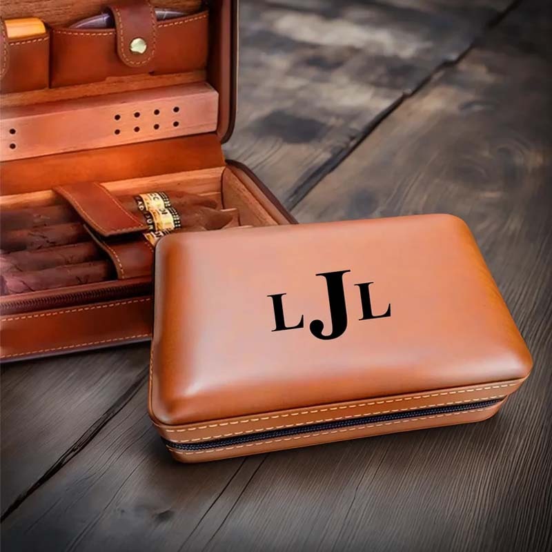 Personalized Travel Cigar Humidor Case with included accessories, Cigar Box Case