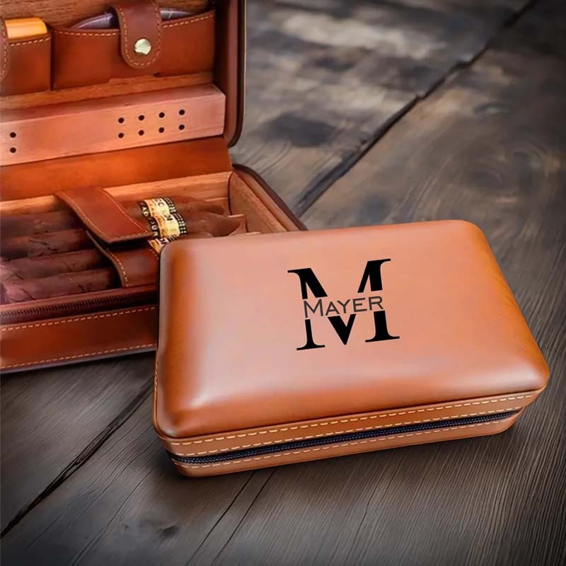 Personalized Travel Cigar Humidor Case with included accessories, Cigar Box Case
