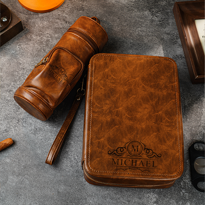 Personalized Leather Travel Cigar Box Cigar Set Accessories