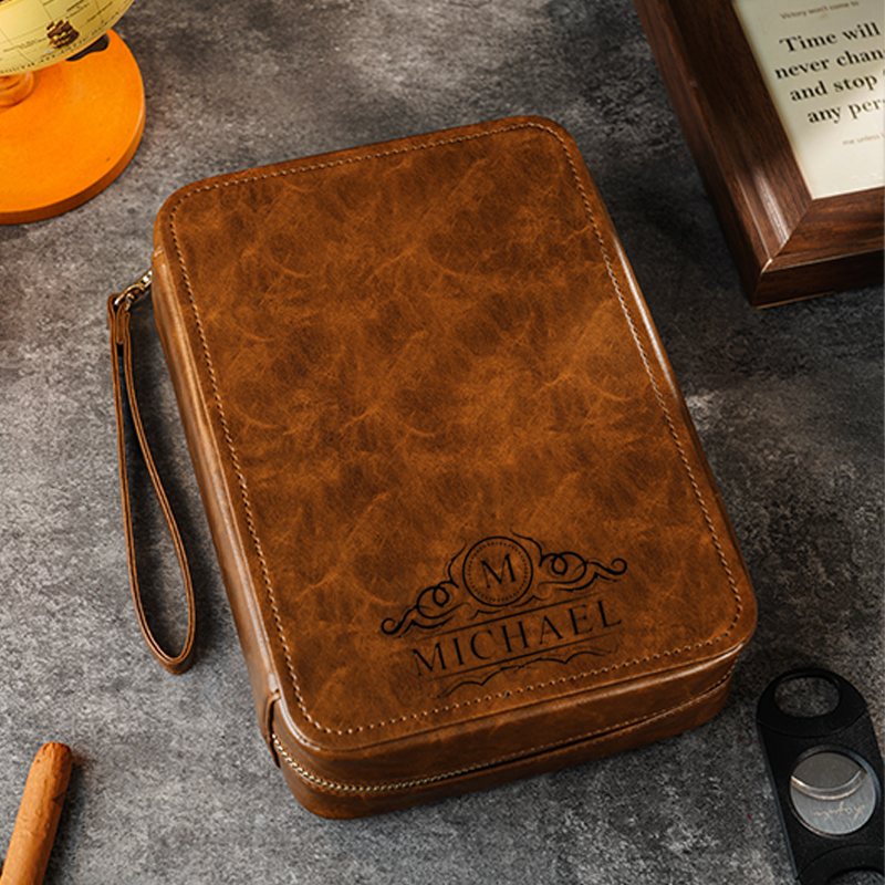 Personalized Leather Travel Cigar Box Cigar Set Accessories