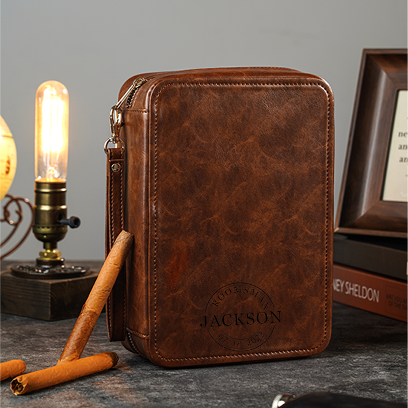 Personalized Leather Travel Cigar Box Cigar Set Accessories