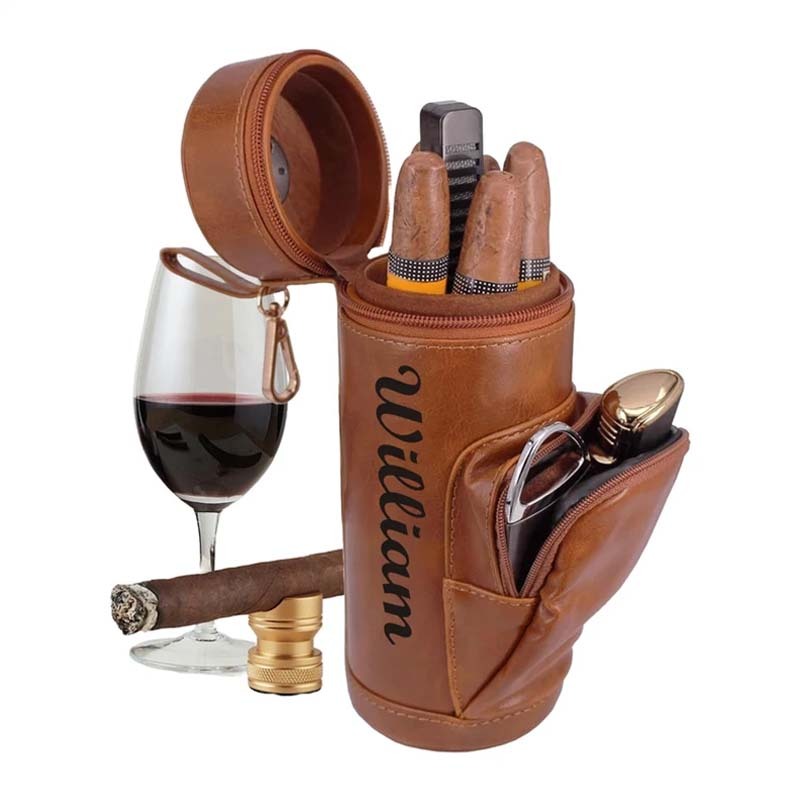 CIGAR HUMIDOR CASE Holder Custom Engraved Leather Cigars Valentine's Gift for Men