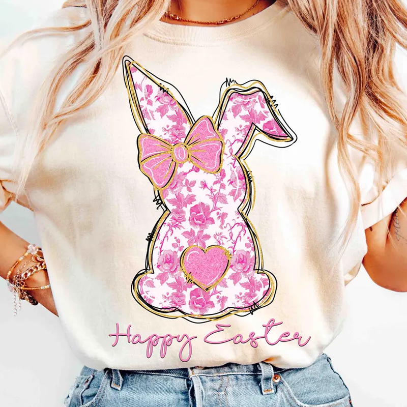 Coquette Happy Easter Girl Easter Coquette Pink Floral Easter Rabbit