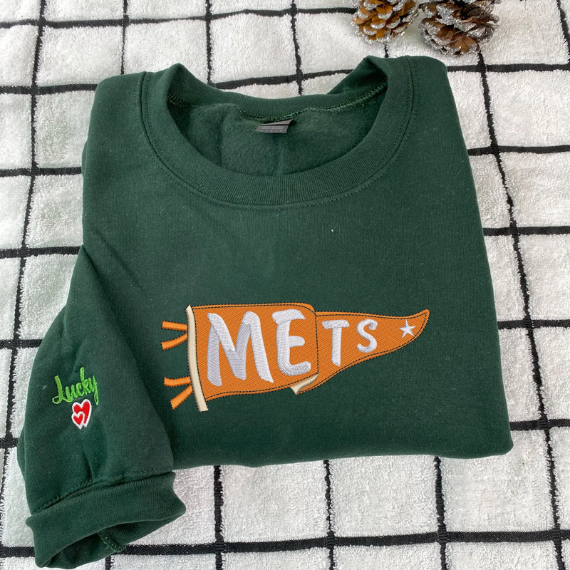 Embroidered Pennant Sweatshirt with Team Name Custom Embroidered Pennant Shirt