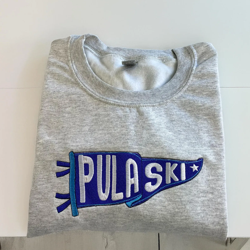 Embroidered Pennant Sweatshirt with Team Name Custom Embroidered Pennant Shirt