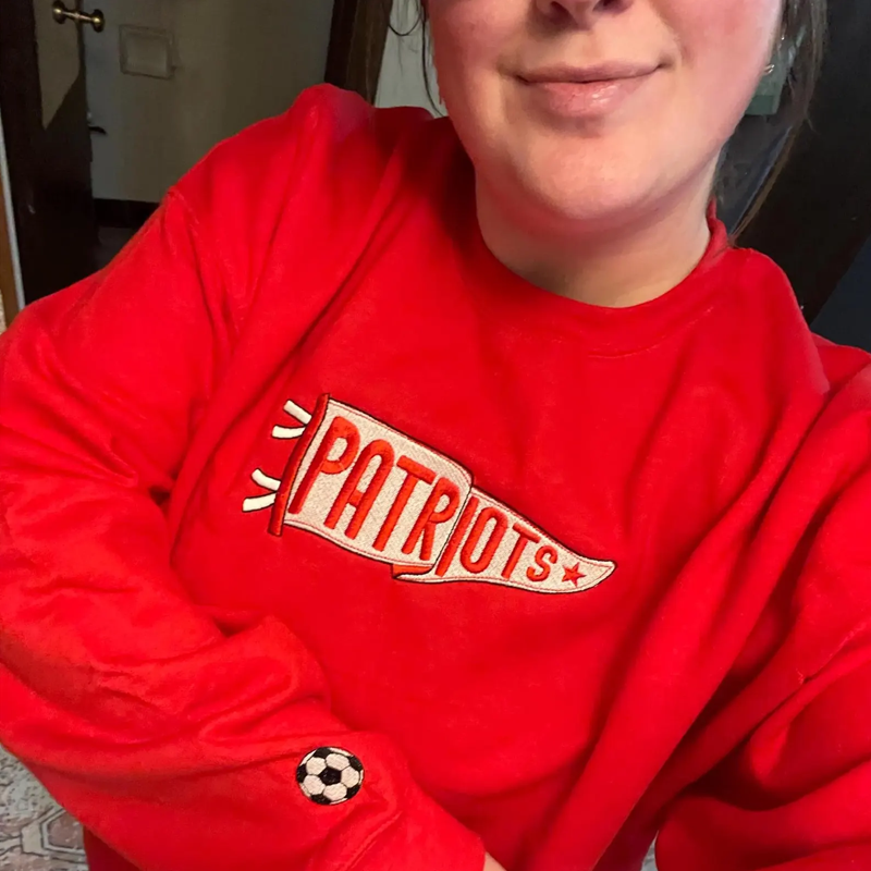 Embroidered Pennant Sweatshirt with Team Name Custom Embroidered Pennant Shirt