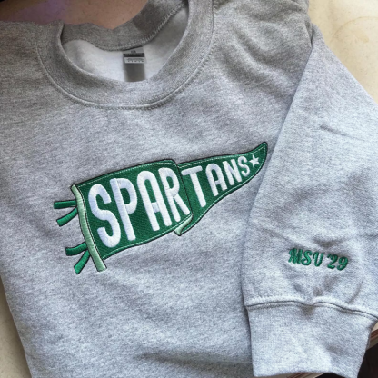 Embroidered Pennant Sweatshirt with Team Name Custom Embroidered Pennant Shirt