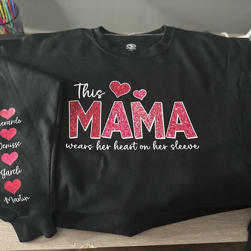 Custom This Mama Wears Her Heart On Her Sleeve, Personalized Valentine